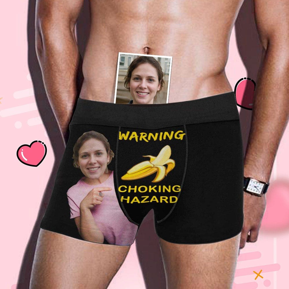Custom Custom Face Banana Warning Men's Boxer Briefs Made for You Personalized Briefs For Valentine's Day Gift - YesCustom