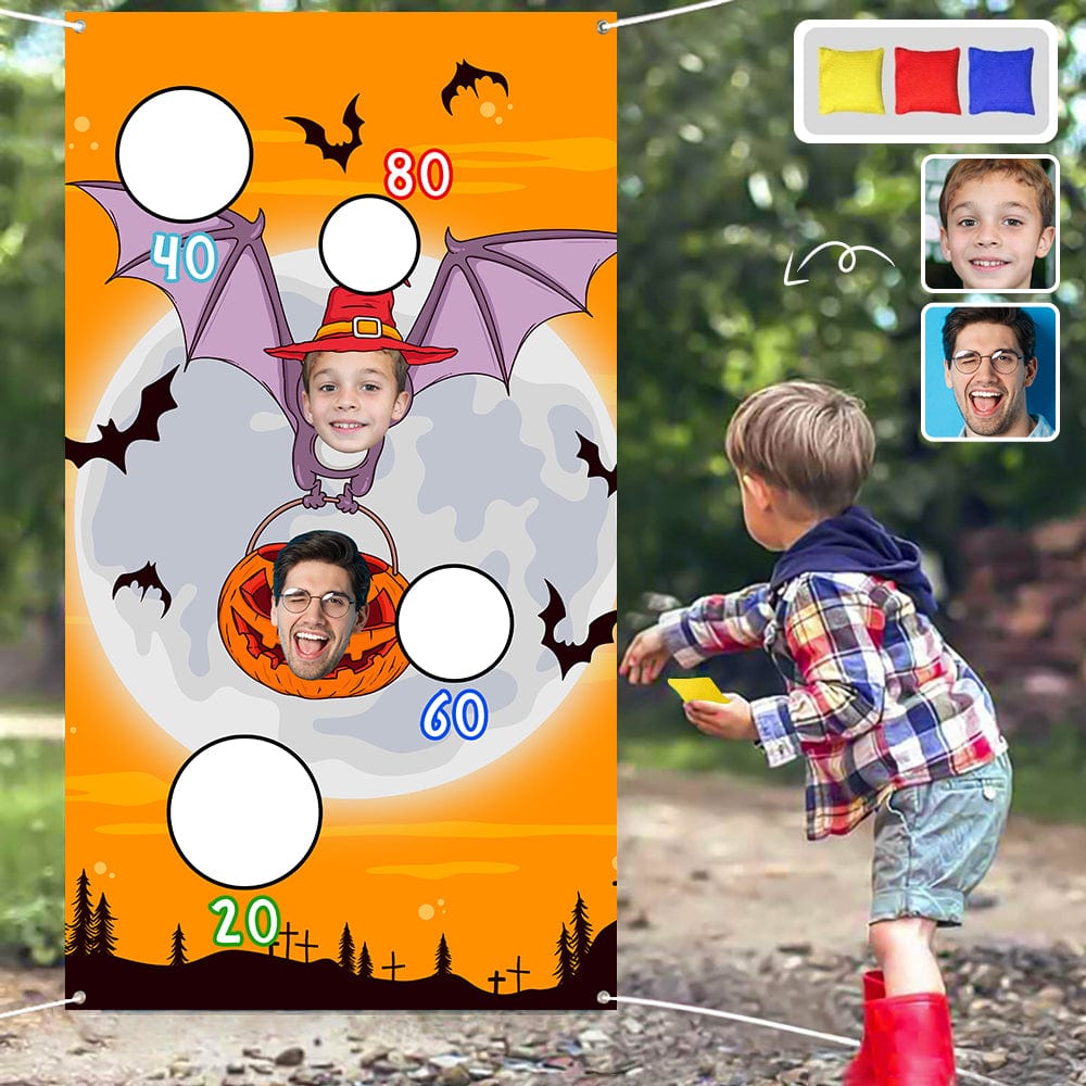 Custom Custom Face Bat Pupmkin Halloween Sandbag Game Outdoor Hanging Flag with 3 Bean Bags Halloween Toss Game Playset Punching Bag 29.5 * 53Inch - YesCustom