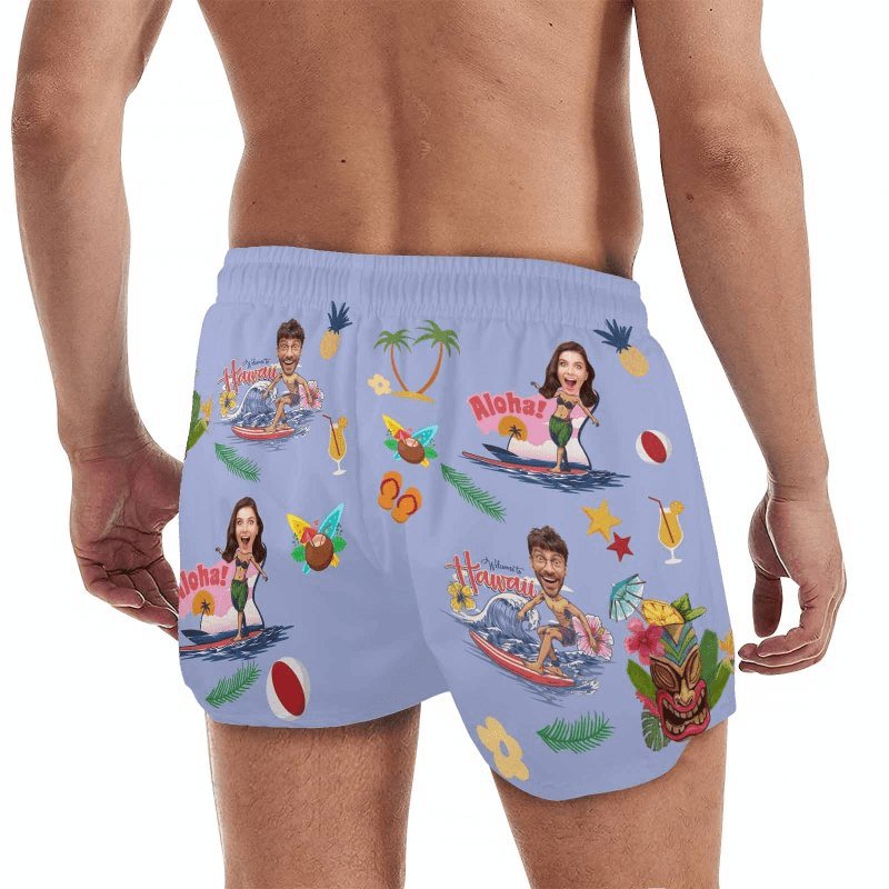 Custom Custom Face Beach Hawaii Aloha Men's Quick Dry Shorts Personalized Swim Trunks with Side Zipper Pocket Surfing Square Leg Board Shorts - YesCustom
