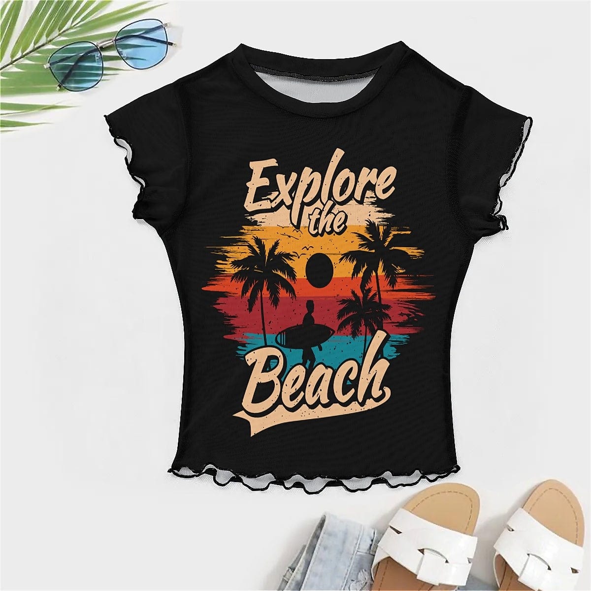 Custom Custom Face Beach Women's 3 Pieces Bikini Set with Mesh Cover up Halter Triangle Bikini Cover Up Set - YesCustom