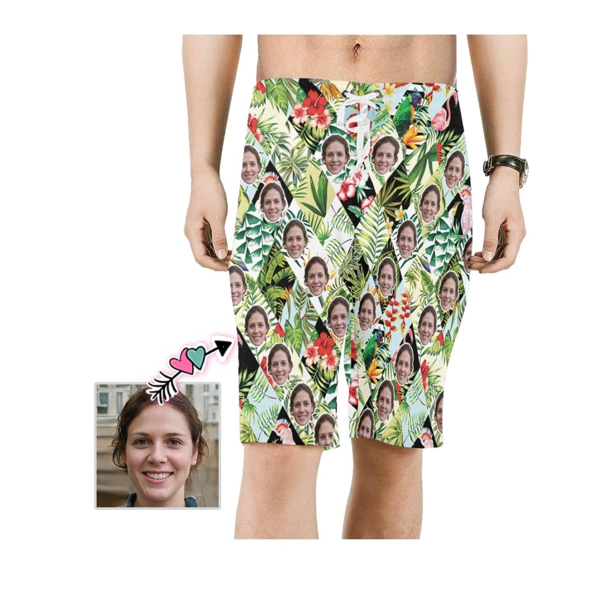 Custom Custom Face Beautiful Flower Personalized Photo Men's Beach Shorts Drawstring Shorts - YesCustom