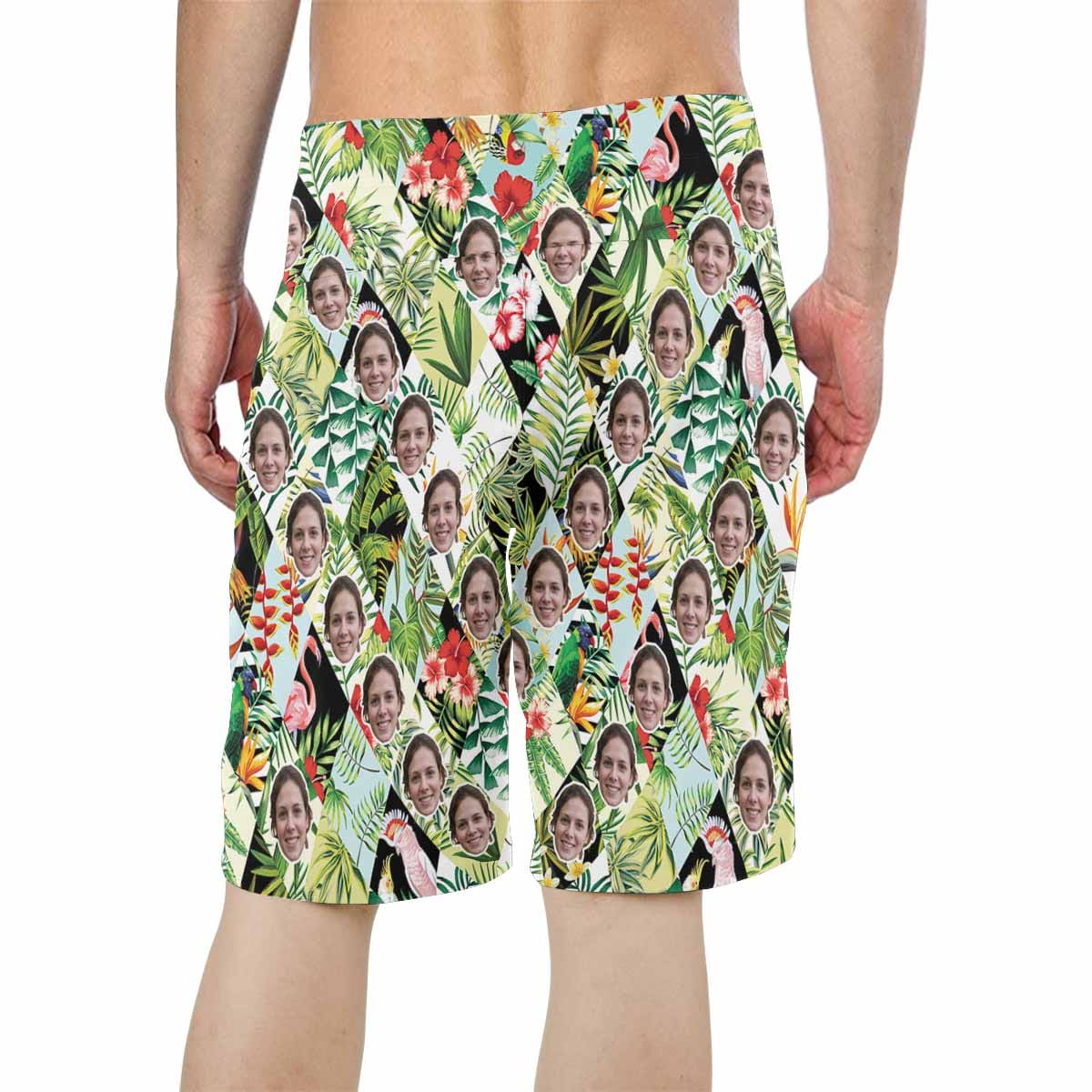 Custom Custom Face Beautiful Flower Personalized Photo Men's Beach Shorts Drawstring Shorts - YesCustom