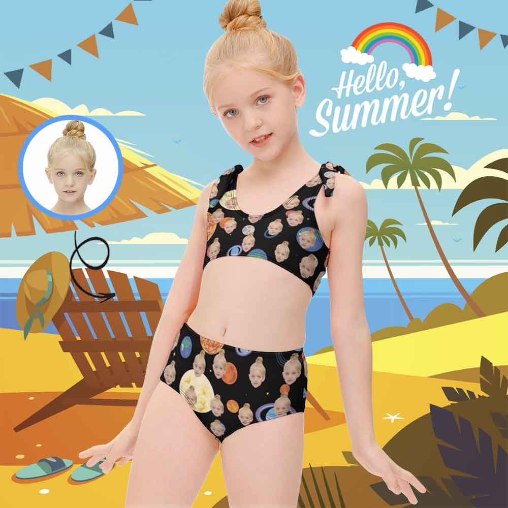 Custom Custom Face Beautiful Planet Kid's Strap Swimsuit Design Your Own Face Gift - YesCustom