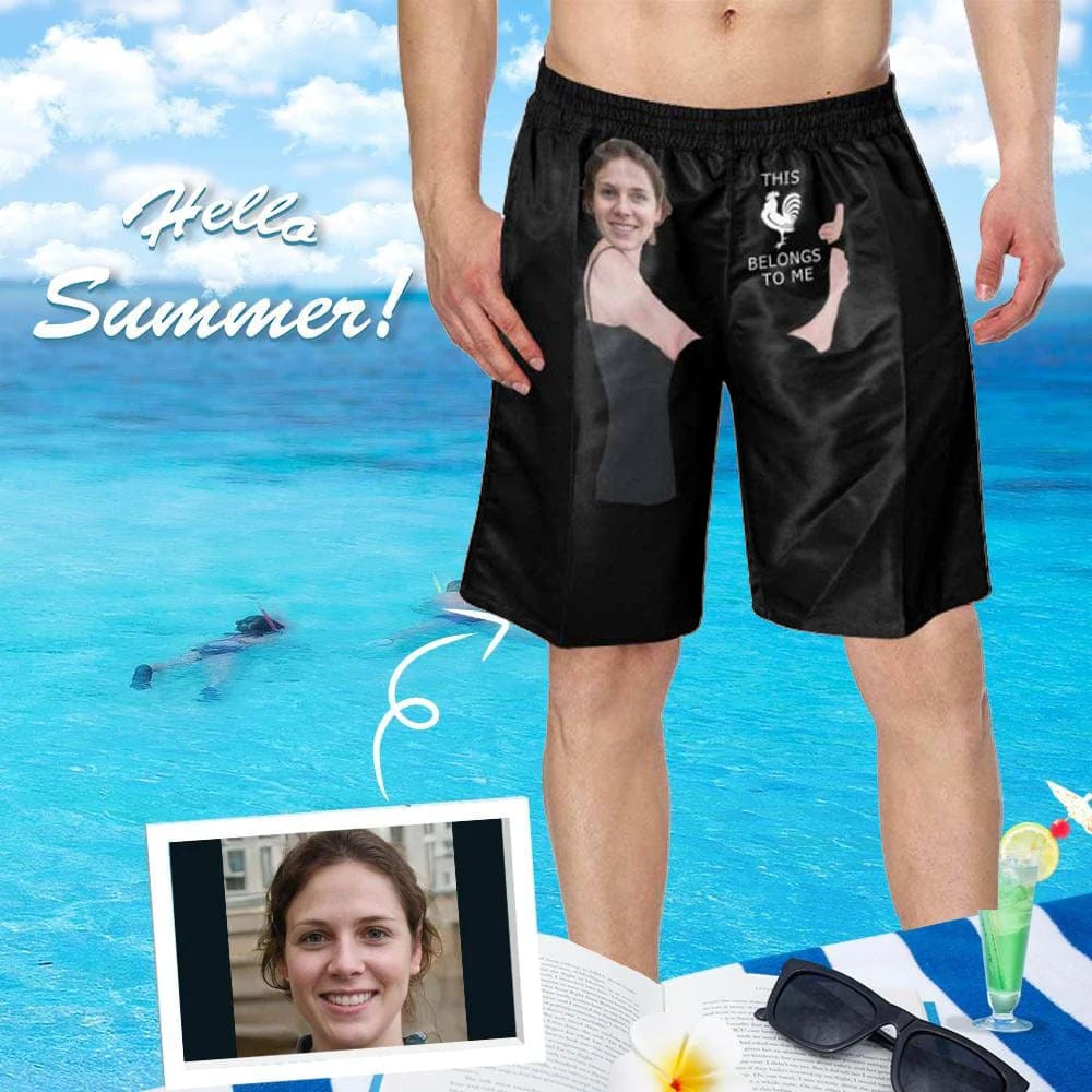 Custom Custom Face Belongs to Me Personalized Photo Men's Elastic Beach Shorts - YesCustom