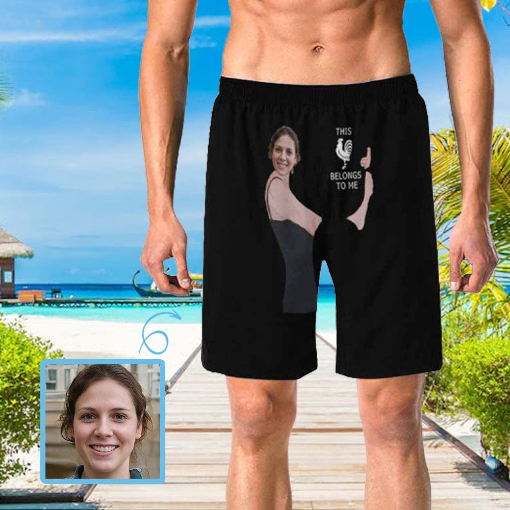 Custom Custom Face Belongs to Me Personalized Photo Men's Elastic Beach Shorts - YesCustom