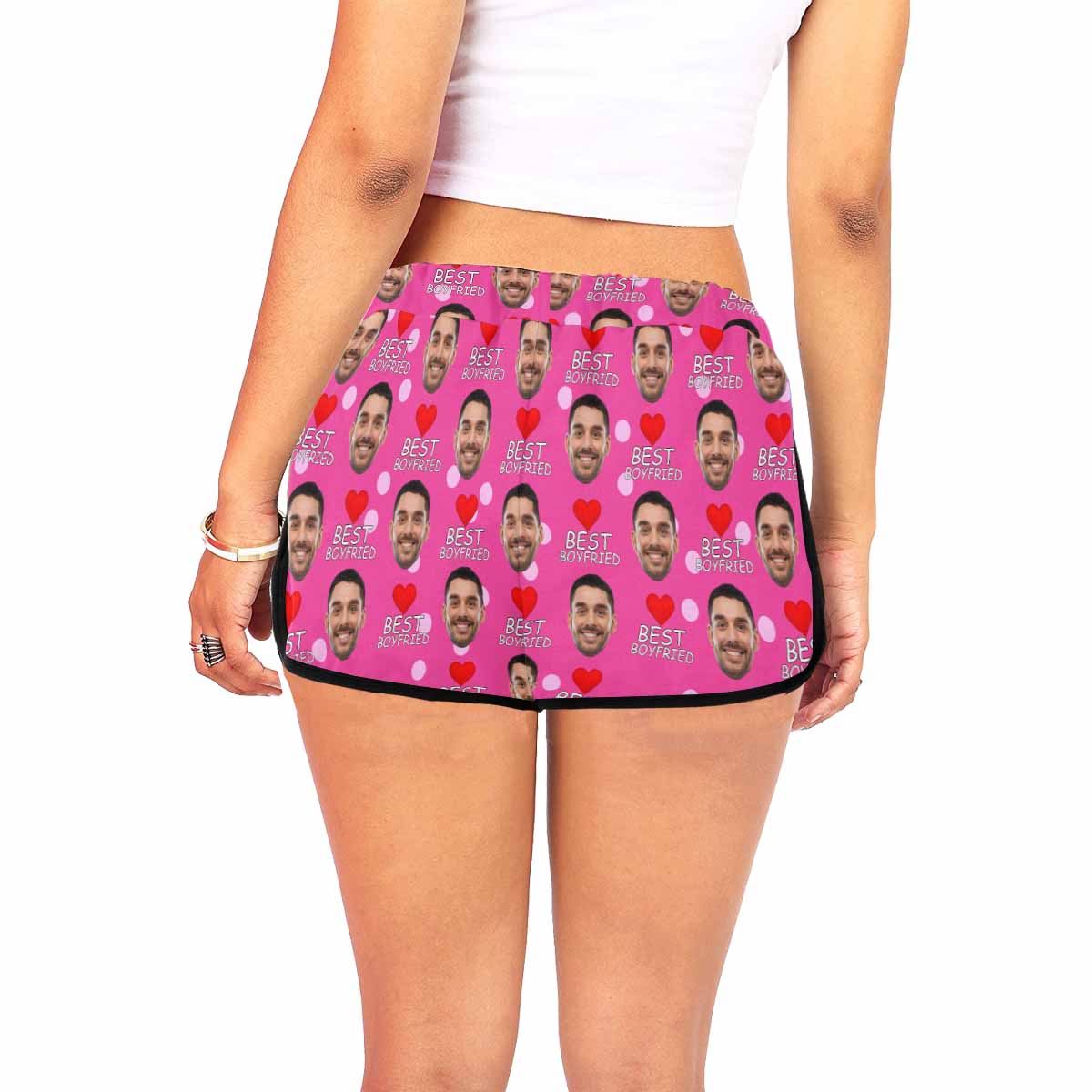 Custom Custom Face Best Boyfriend Red Love Beach Board Shorts Swim Trunks Personalized Women's Casual Yoga Shorts - YesCustom