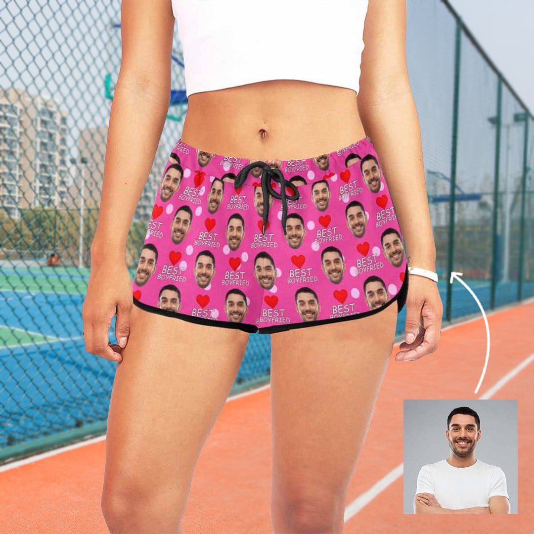 Custom Custom Face Best Boyfriend Red Love Beach Board Shorts Swim Trunks Personalized Women's Casual Yoga Shorts - YesCustom