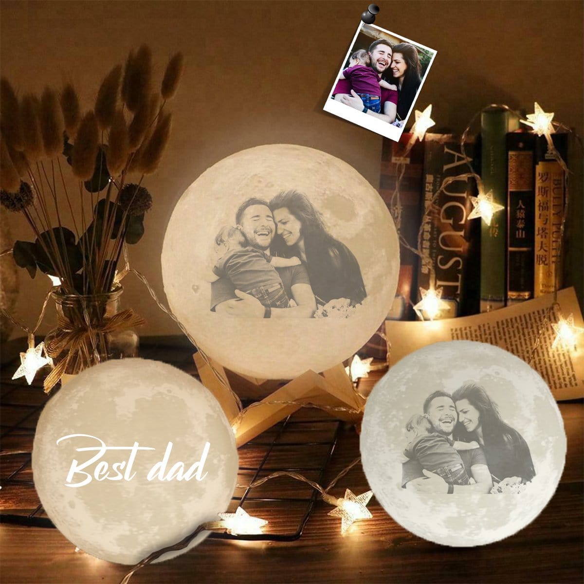 Custom Custom Face Best Dad Engraved Moon Lamp - YesCustom