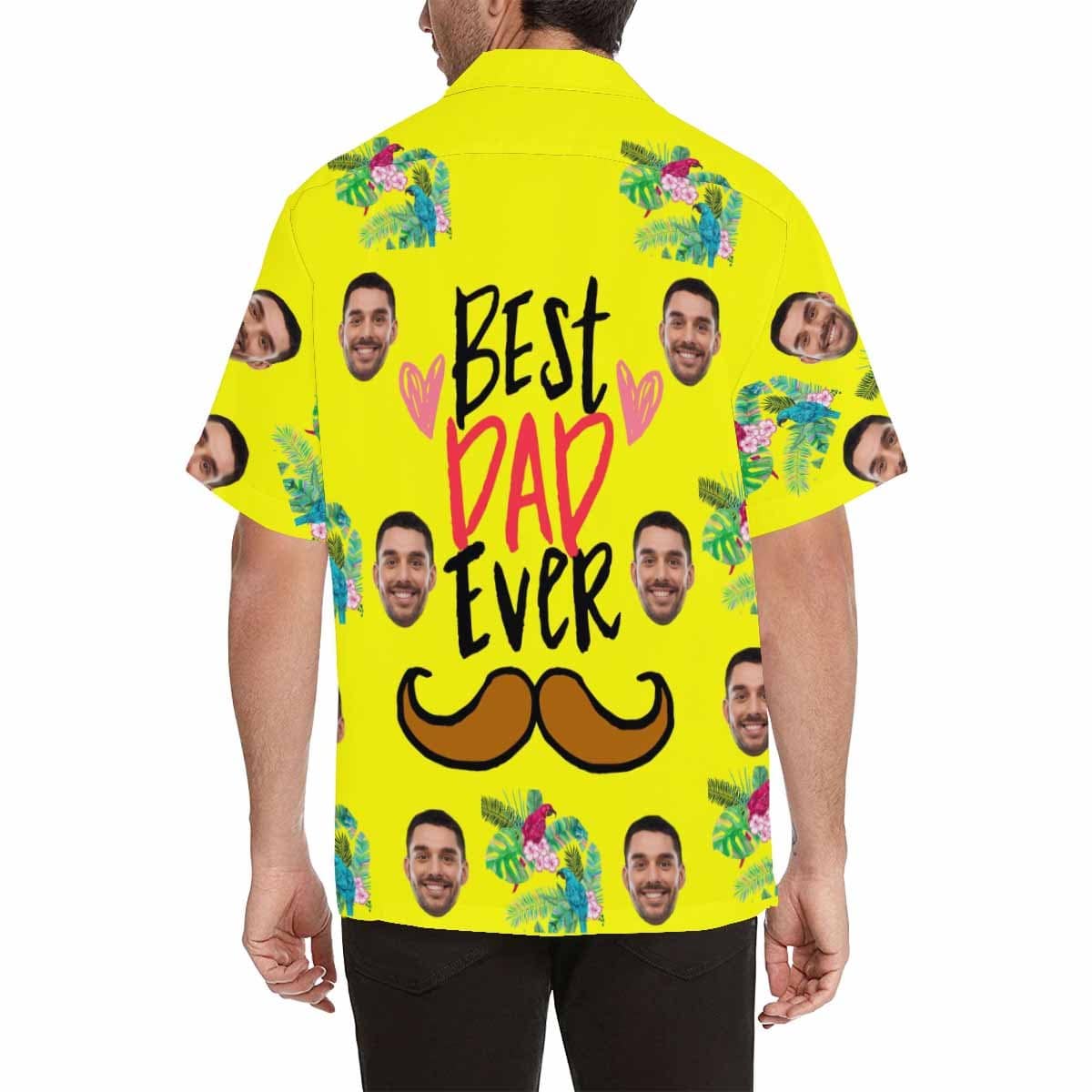 Custom Custom Face Best Dad Ever Yellow Men's All Over Print Hawaiian Shirt - YesCustom