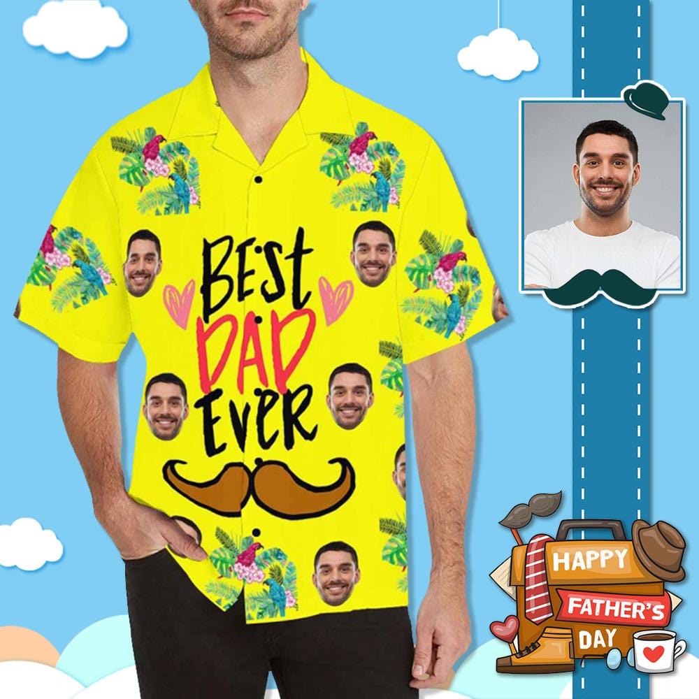 Custom Custom Face Best Dad Ever Yellow Men's All Over Print Hawaiian Shirt - YesCustom