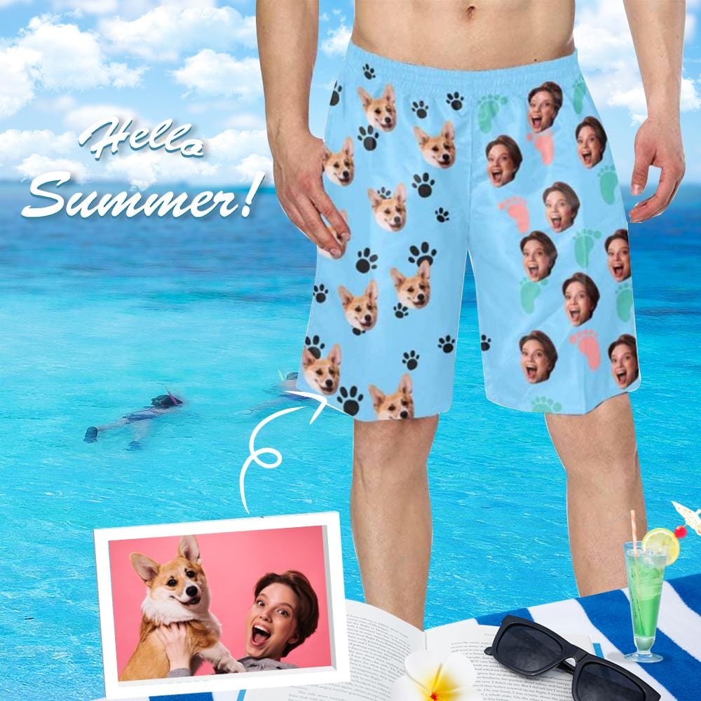 Custom Custom Face Best Friend Personalized Photo Men's Elastic Beach Shorts - YesCustom