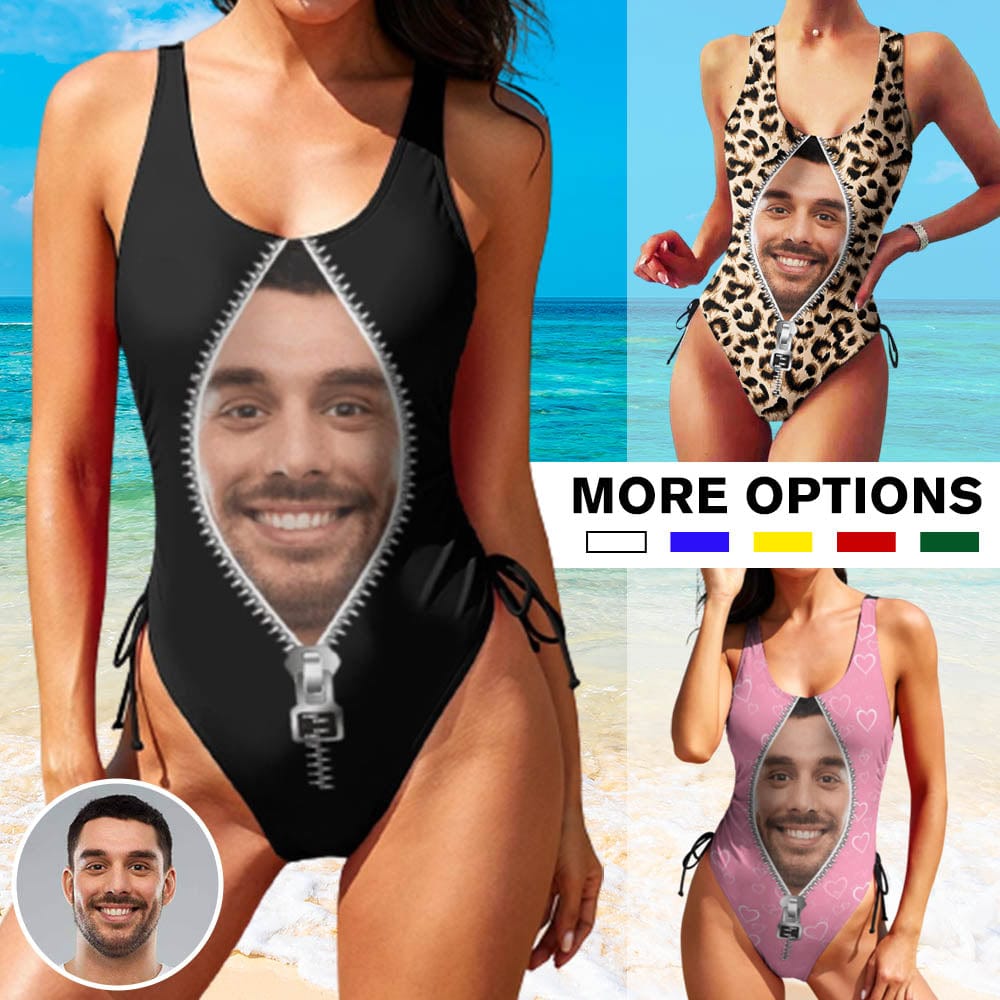 Custom Custom Face Best Lover Personalized Women's New Drawstring Side One Piece Bathing Suit Honeymoons Party Swimsuit - YesCustom