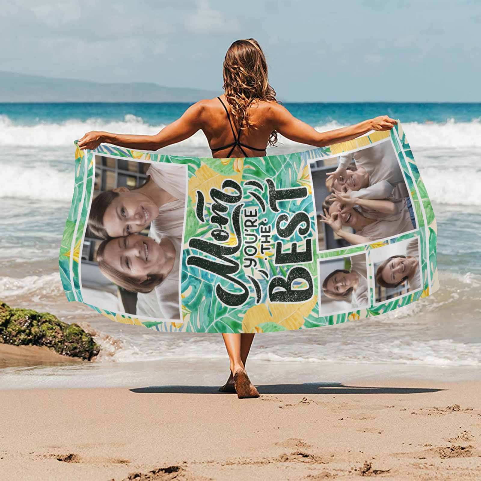 Custom Custom Face Best Mom Beach Towel Quick-Dry, Sand-Free, Super Absorbent, Non-Fading, Beach&Bath Towel Beach Blanket Personalized Mother's Day Beach Towel - YesCustom
