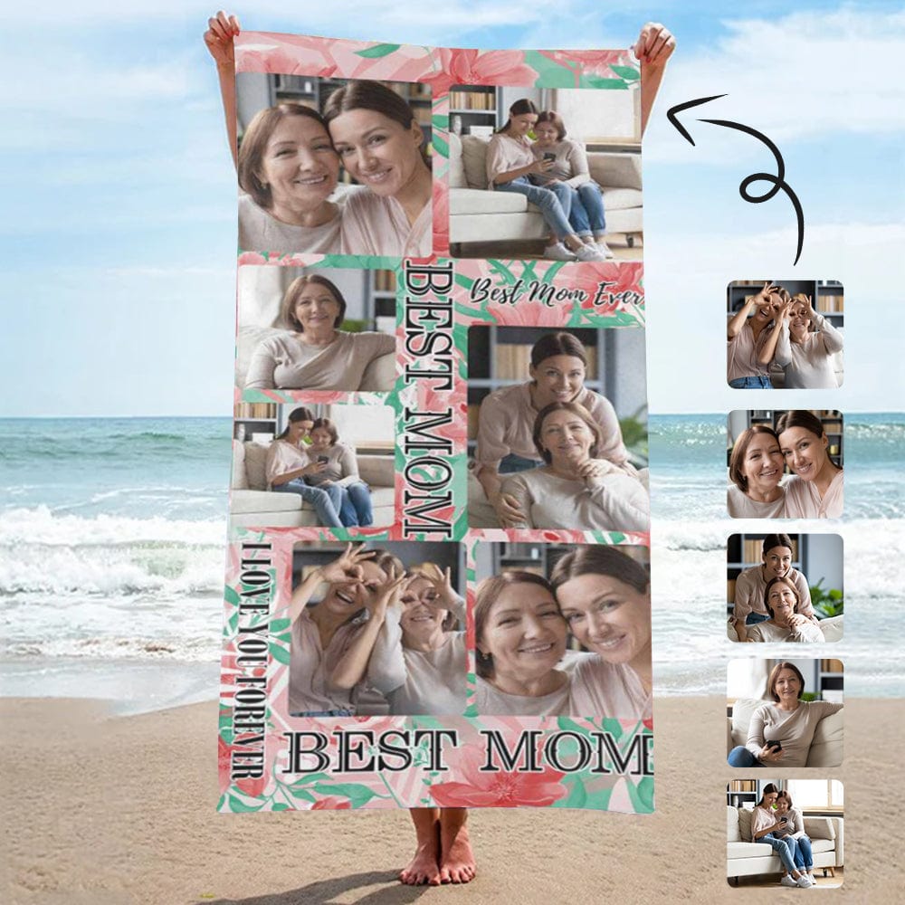 Custom Custom Face Best Mom Beach Towel Quick-Dry, Sand-Free, Super Absorbent, Non-Fading, Beach&Bath Towel Beach Blanket Personalized Mother's Day Beach Towel - YesCustom