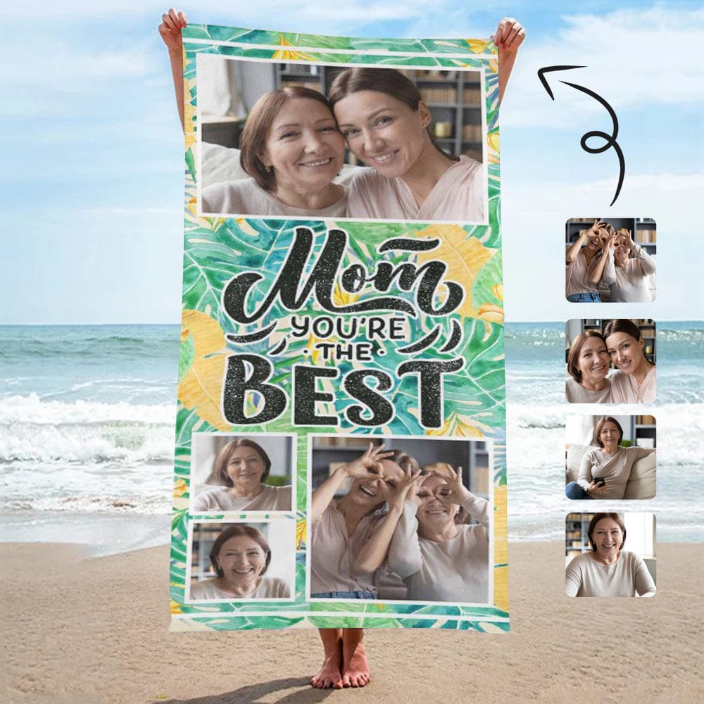 Custom Custom Face Best Mom Beach Towel Quick-Dry, Sand-Free, Super Absorbent, Non-Fading, Beach&Bath Towel Beach Blanket Personalized Mother's Day Beach Towel - YesCustom