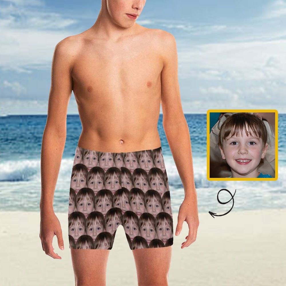 Custom Custom Face Big Boys' Swimming Trunks Personalized Kids' Swim Shorts Children Swimwear - YesCustom