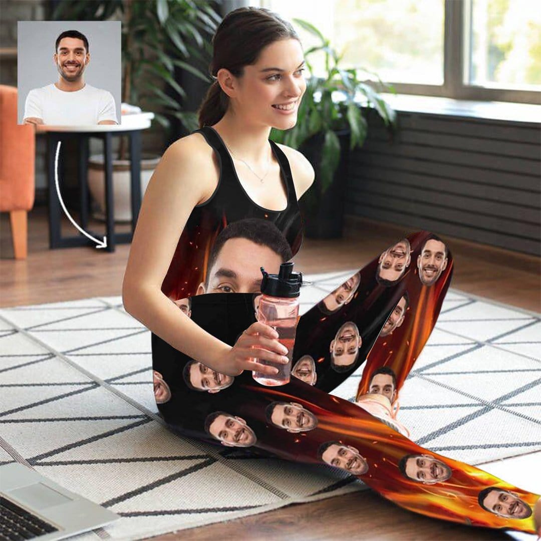 Custom Custom Face Big Fire Women's Yoga Racerback Tank&Leggings Set - YesCustom