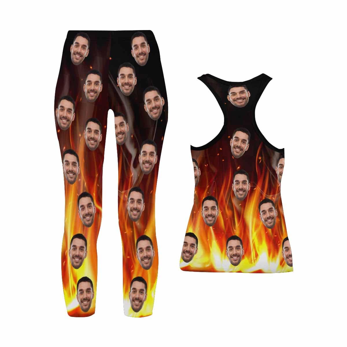 Custom Custom Face Big Fire Women's Yoga Racerback Tank&Leggings Set - YesCustom