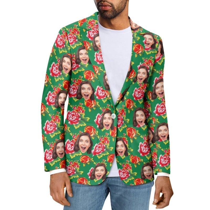 Custom Custom Face Big Flowers Couple Casual Blazers Coat - YesCustom