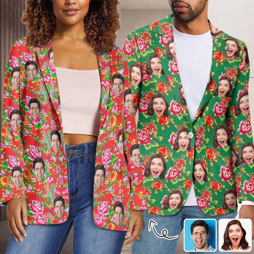 Custom Custom Face Big Flowers Couple Casual Blazers Coat - YesCustom