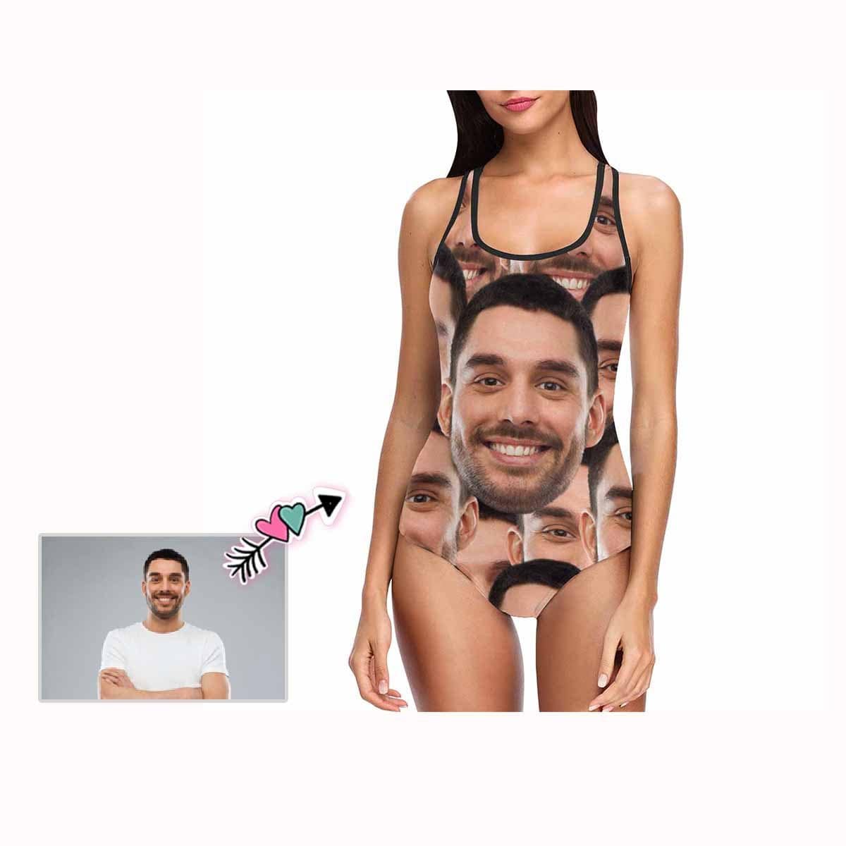 Custom Custom Face Big Head Swimsuit Personalized Women's Tank Top Bathing Swimsuit Honeymoons For Her - YesCustom