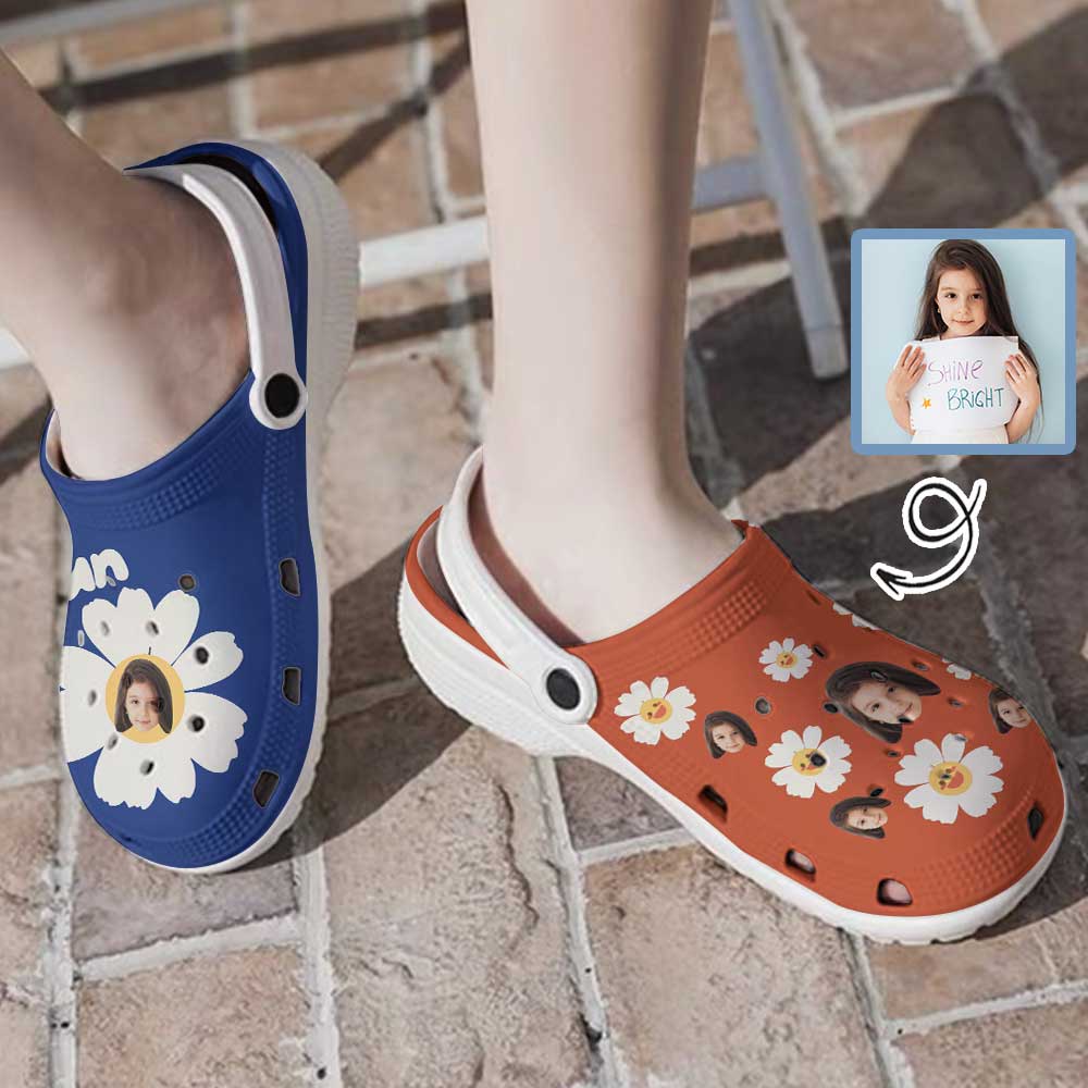 Custom Custom Face Big Sun Flower Kid's Hole Shoes Personalized Photo Clog Shoes Child Funny Slippers - YesCustom