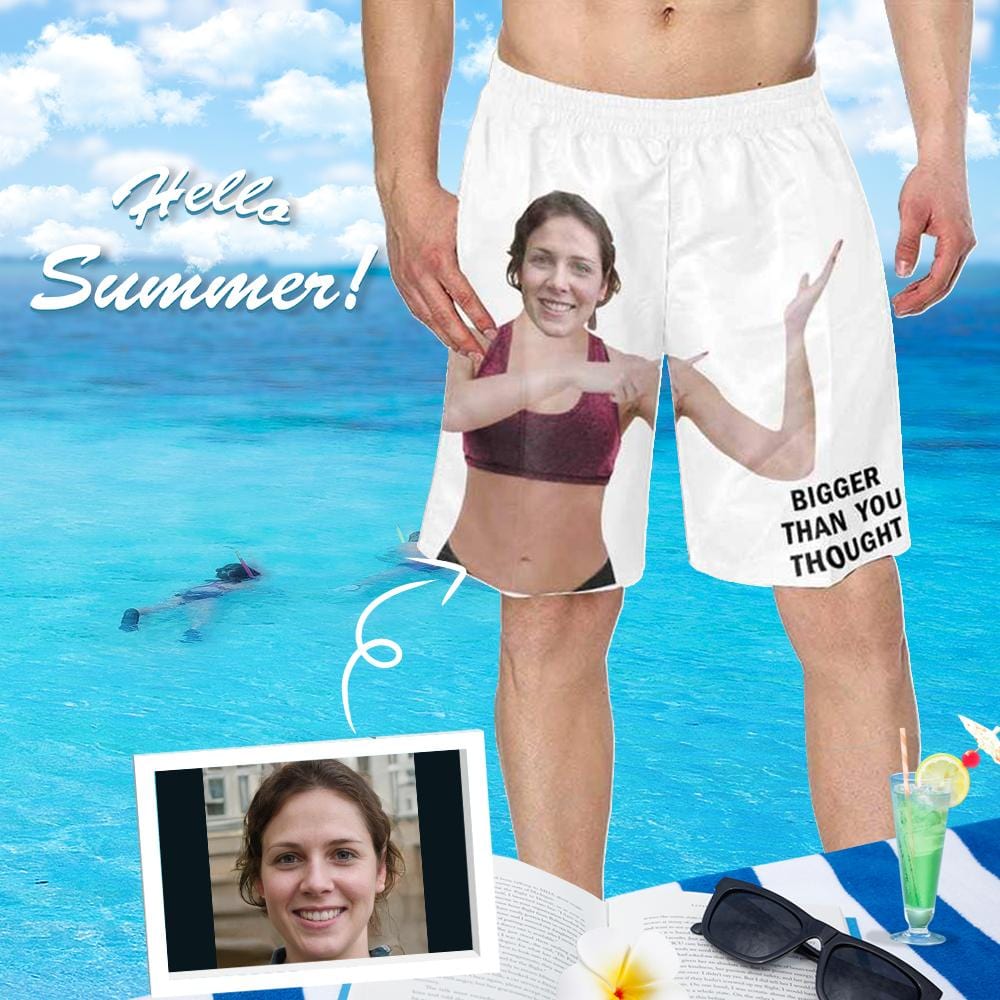 Custom Custom Face Bigger Than You Personalized Photo Men's Elastic Beach Short - YesCustom
