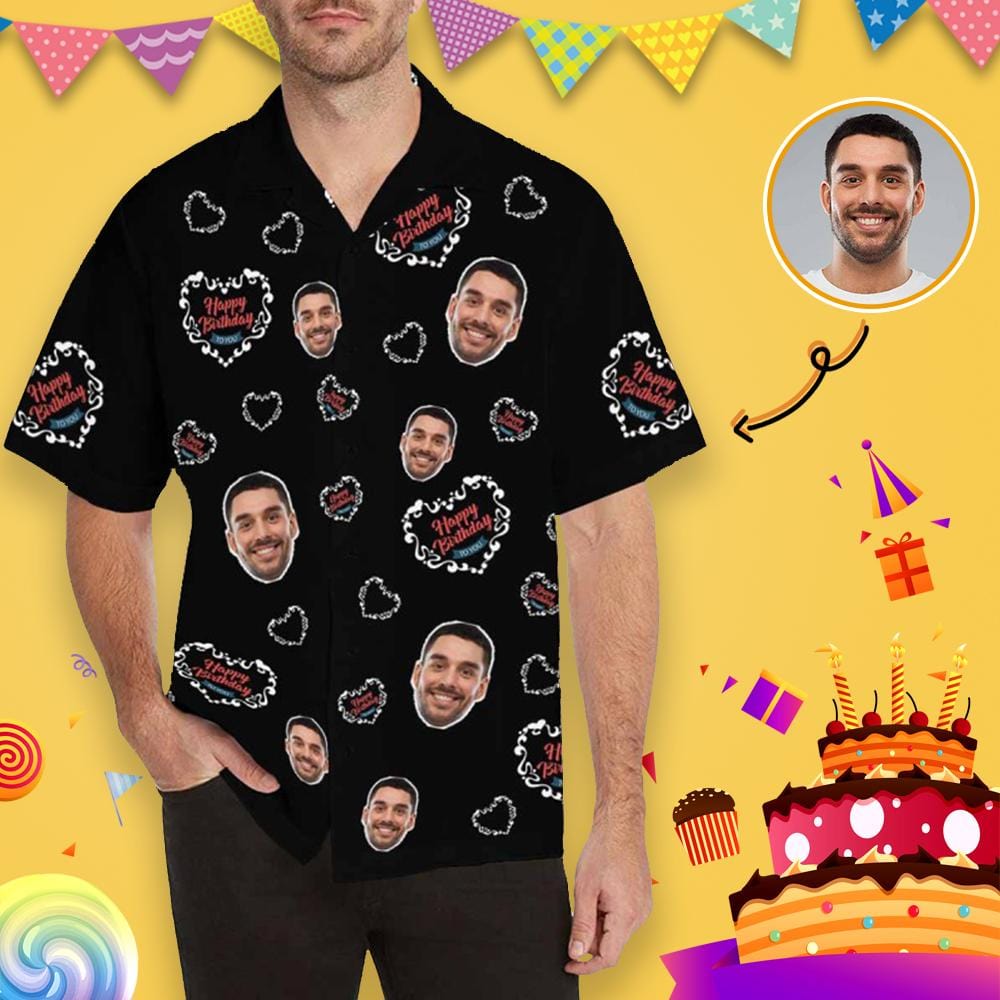 Custom Custom Face Birthday Hearts Men's All Over Print Hawaiian Shirt - YesCustom