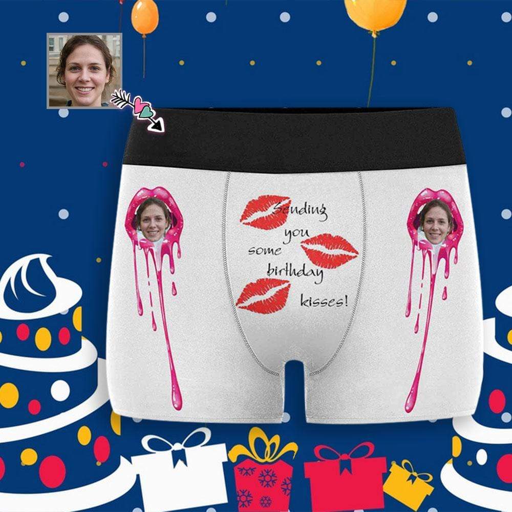 Custom Custom Face Birthday Kisses Men's All-Over Print Boxer Briefs Customized Mens Underwear Gift for Husband - YesCustom