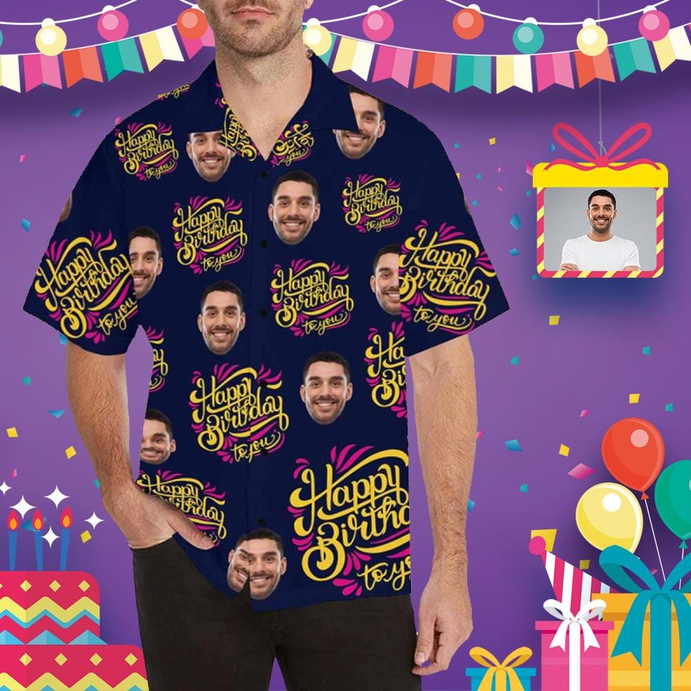 Custom Custom Face Birthday Patterns Men's All Over Print Hawaiian Shirt - YesCustom
