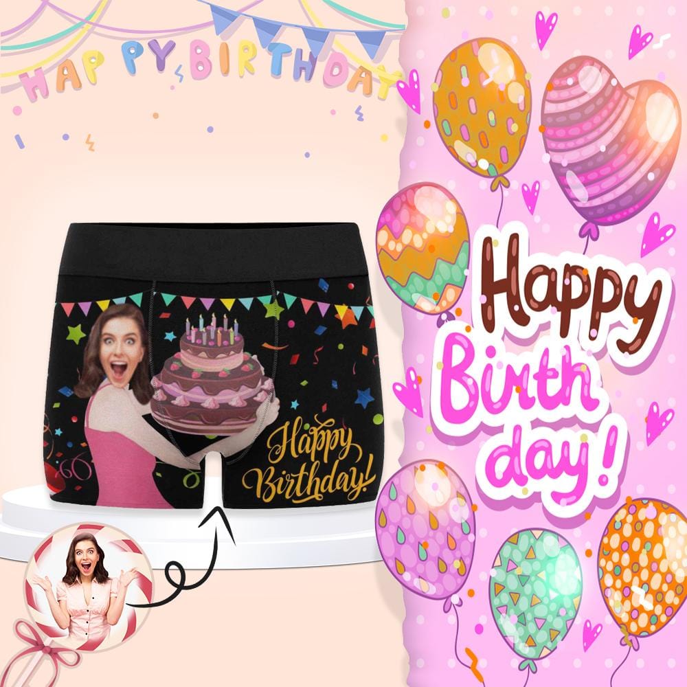Custom Custom Face Birthday Theme Men's All-Over Print Boxer Briefs Gift for Boyfriend/Husband - YesCustom