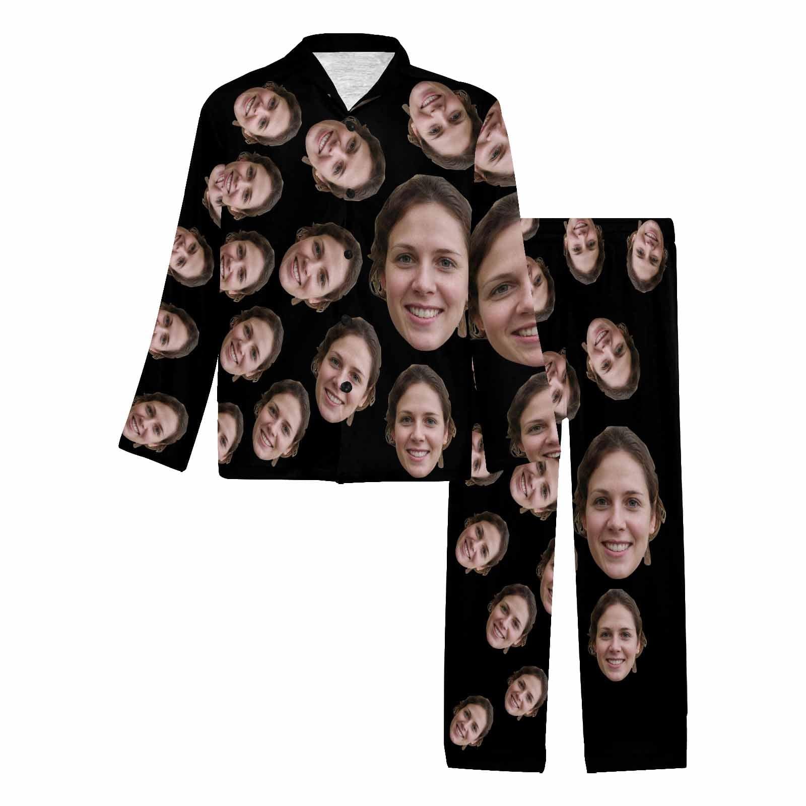 Custom Custom Face Black & Blue & Red Persoanlized Sleepwear Men's Long Pajama Set - YesCustom