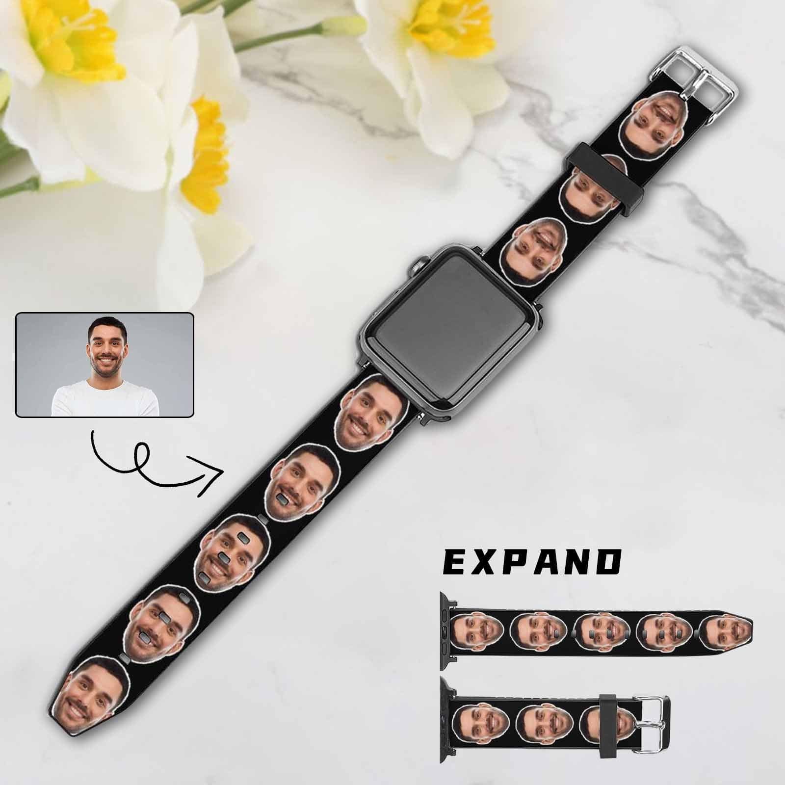 Custom Custom Face Black Leather Bands Compatible with Apple Watch Bands - YesCustom