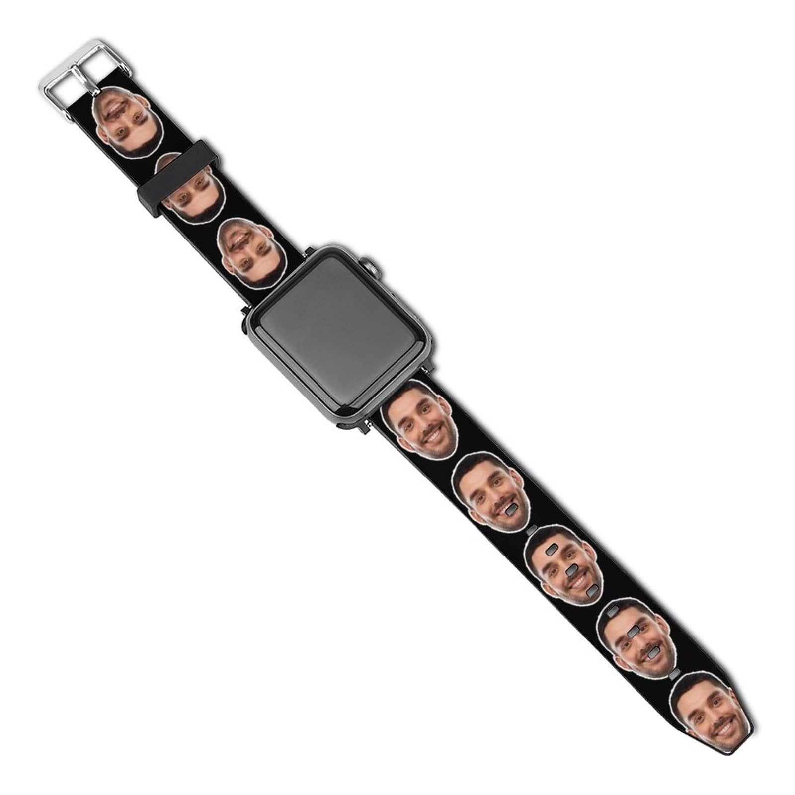 Custom Custom Face Black Leather Bands Compatible with Apple Watch Bands - YesCustom