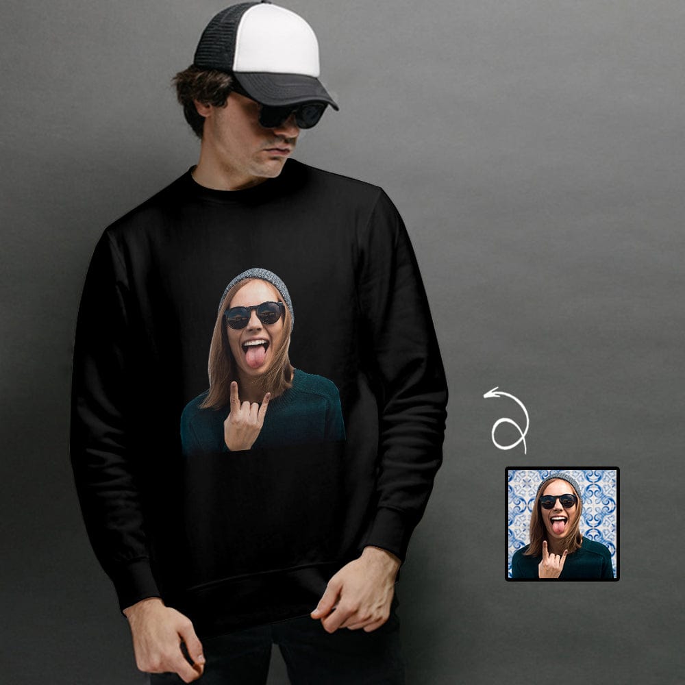 Custom Custom Face Black Loose Sweatshirt Personalized Face All Over Print Crewneck Loose Sweatshirt - YesCustom