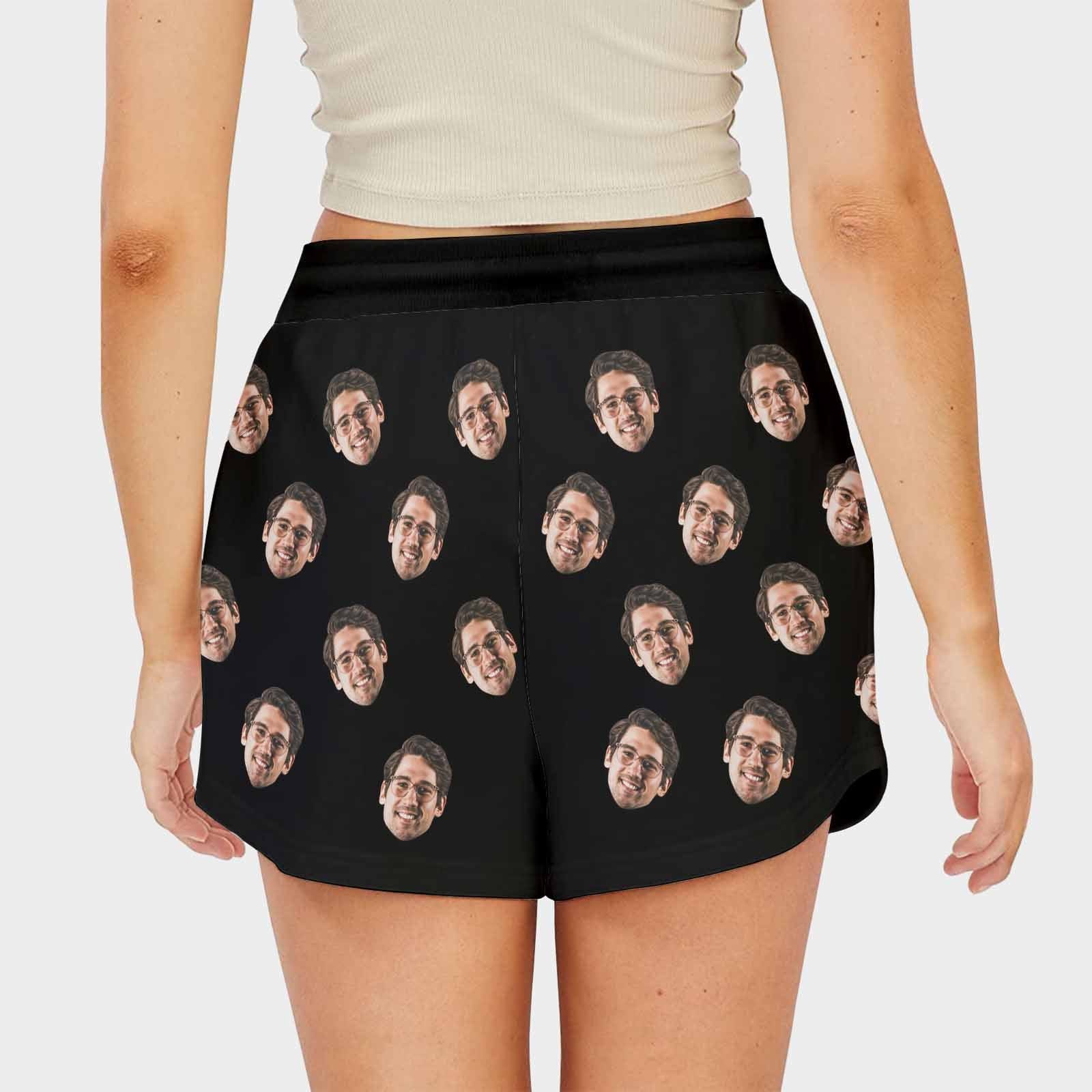 Custom Custom Face Black Mid-Length Board Shorts Swim Trunks for Her Create Your Own Personalized Shorts - YesCustom