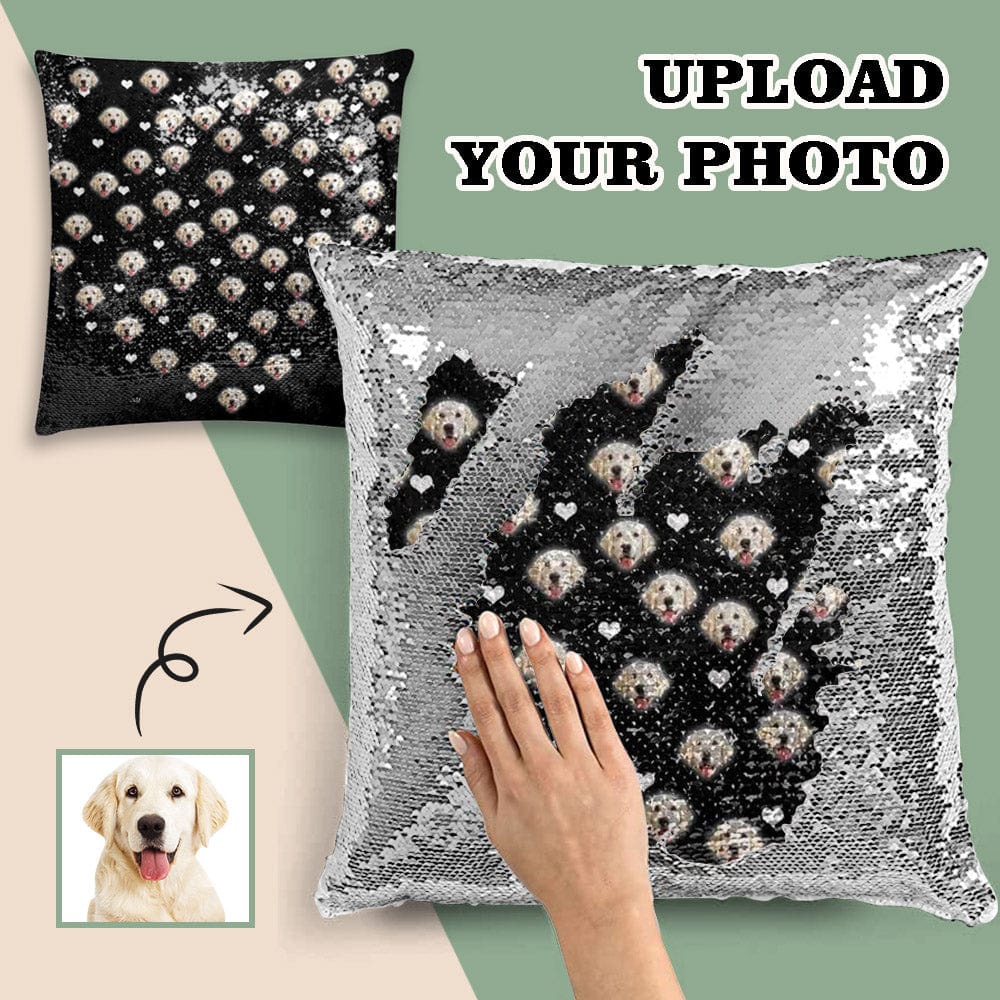 Custom Custom Face Black Sequin Pillow Case Personalized Pet Picture Pillow Cover 15.7"x15.7" - YesCustom