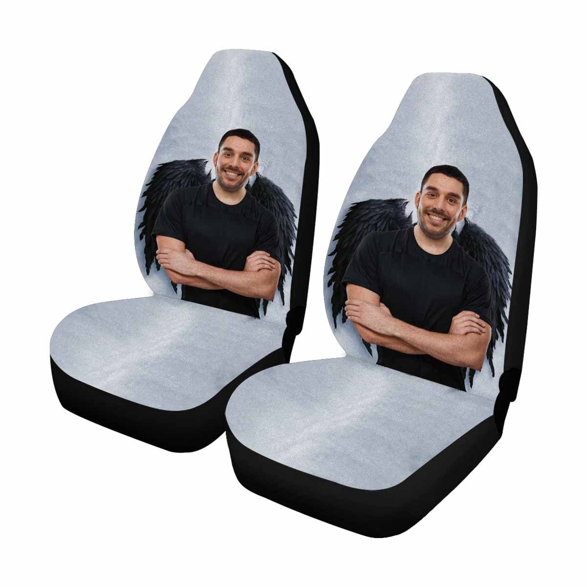 Custom Custom Face Black Wings Car Seat Covers Universal Auto Front Seats Protector for Vehicle (Set of 2) - YesCustom