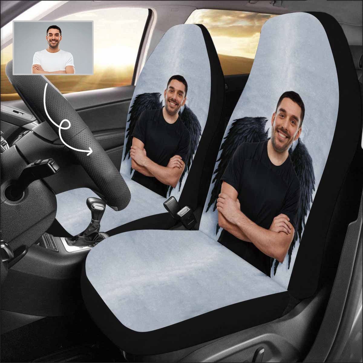 Custom Custom Face Black Wings Car Seat Covers Universal Auto Front Seats Protector for Vehicle (Set of 2) - YesCustom
