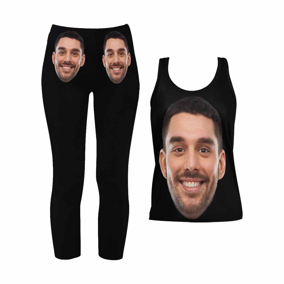 Custom Custom Face Black Women's 2 Piece Stretchy Racerback Tank & Legging Set - YesCustom