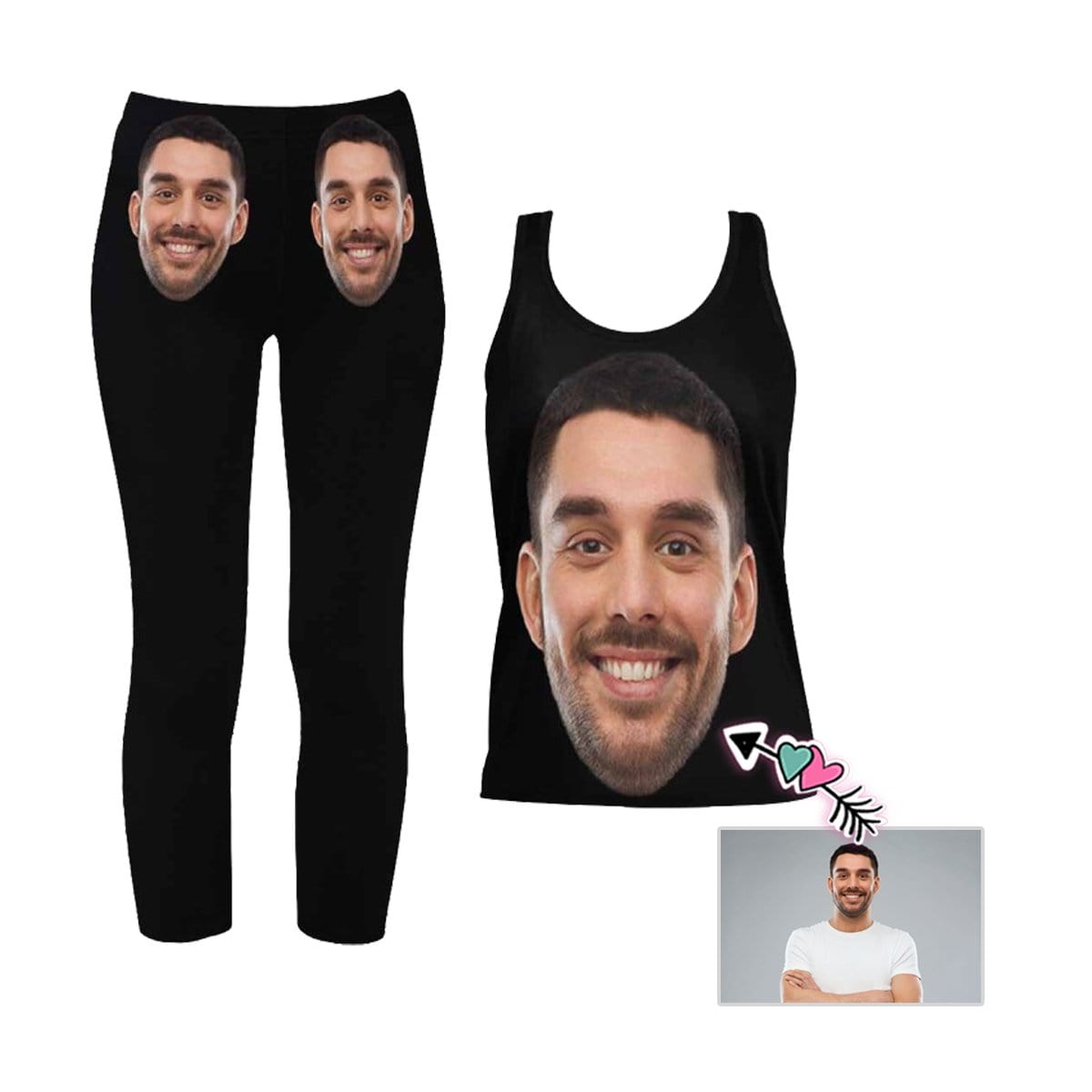 Custom Custom Face Black Women's 2 Piece Stretchy Racerback Tank & Legging Set - YesCustom