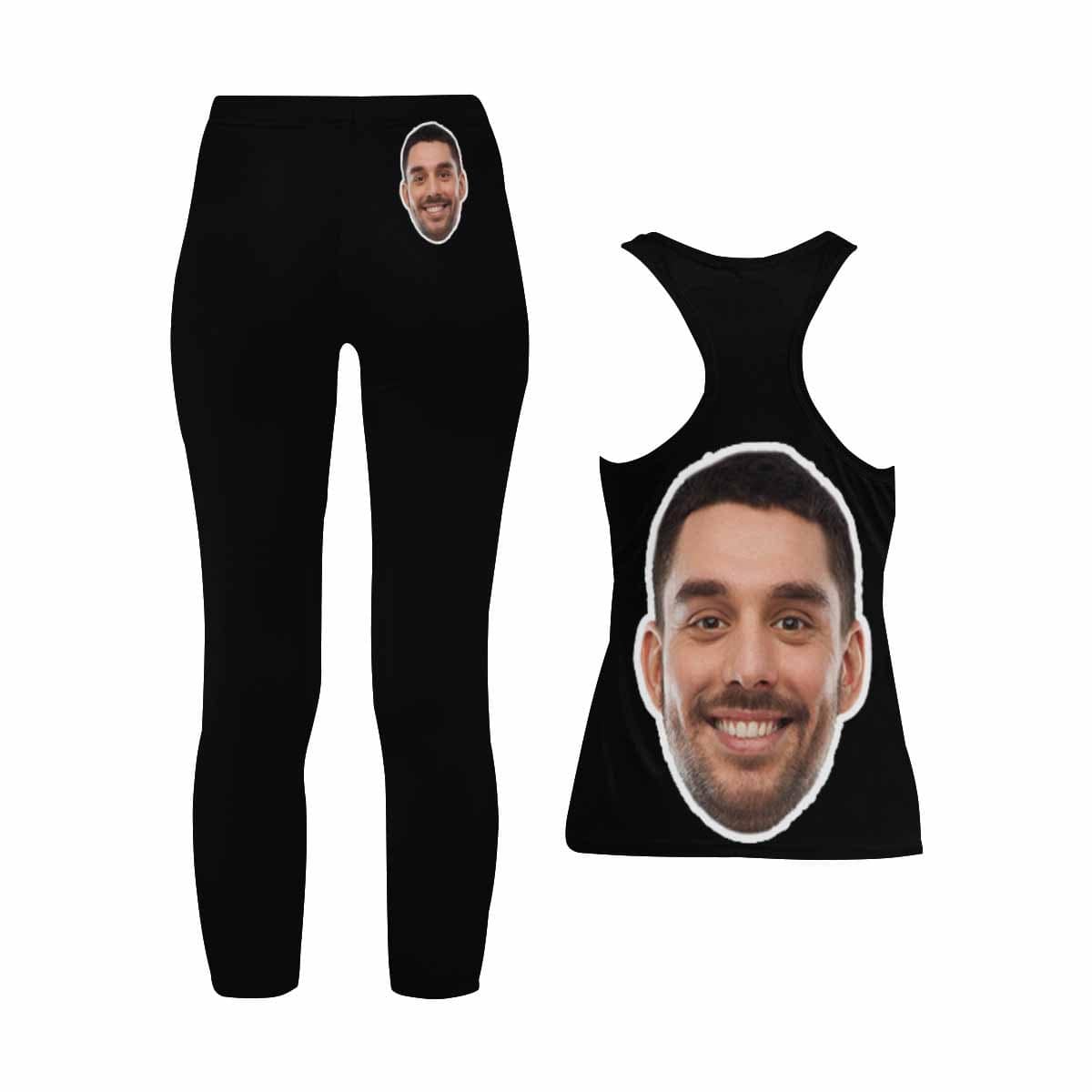 Custom Custom Face Black Women's Yoga Racerback Tank&Leggings Set - YesCustom