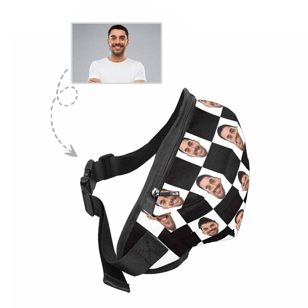 Custom Custom Face Black&White Grid Waist Bag - YesCustom