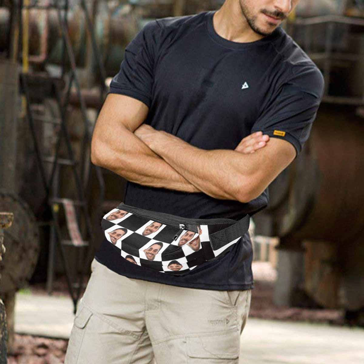 Custom Custom Face Black&White Grid Waist Bag - YesCustom