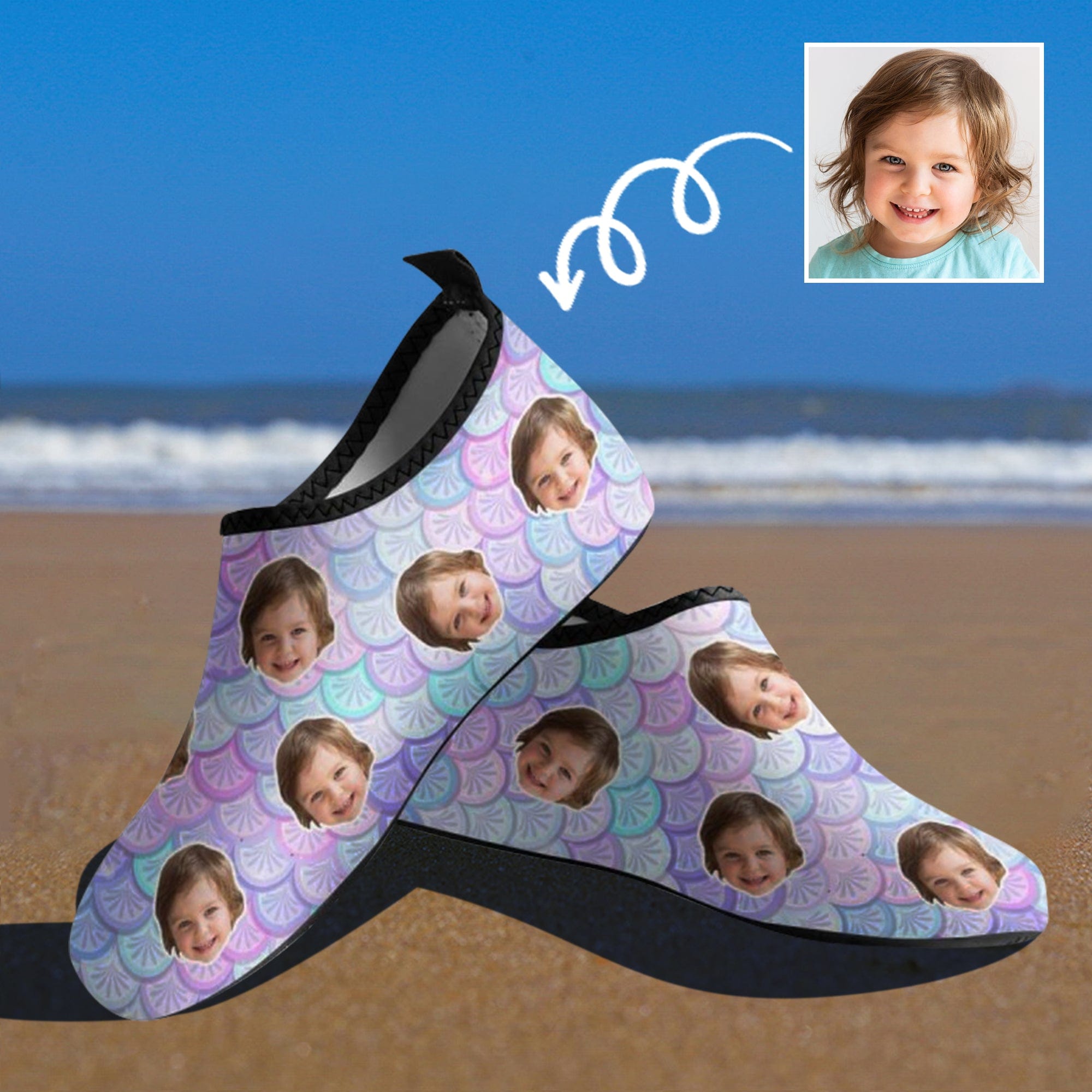 Custom Custom Face Bling Bling Kids Diving Shoes Slip-on for sport Quick-Dry Beach Swimming Shoes Aqua Shoes Barefoot Shoes Outdoor Water Shoes - YesCustom