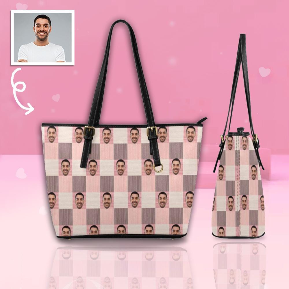 Custom Custom Face Blocks Leather Tote Bag - YesCustom