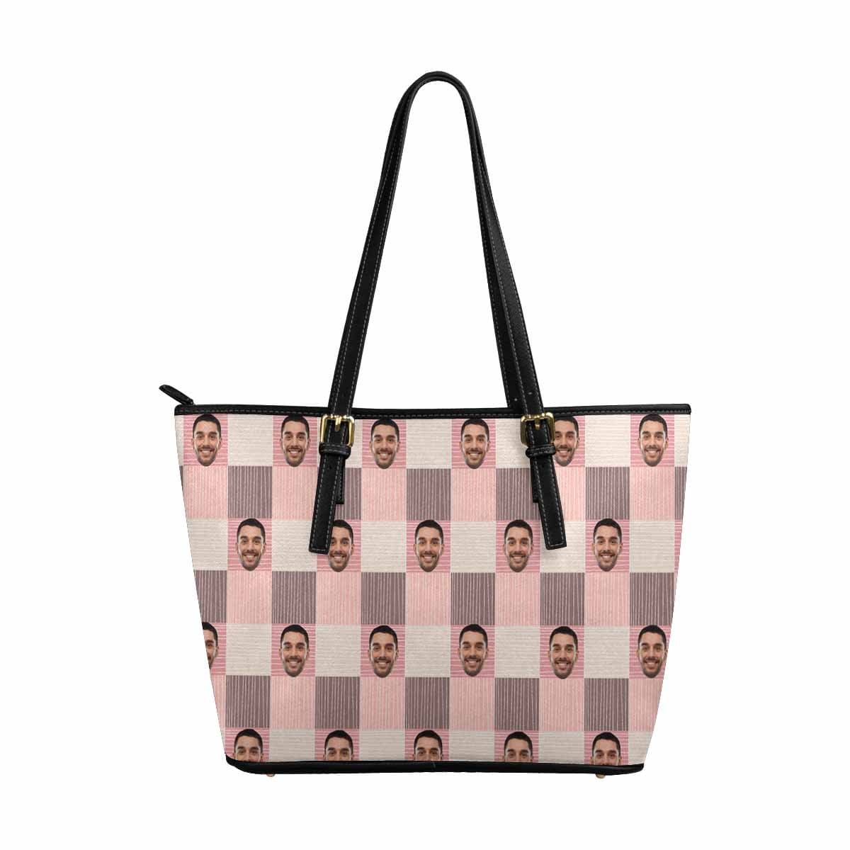 Custom Custom Face Blocks Leather Tote Bag - YesCustom