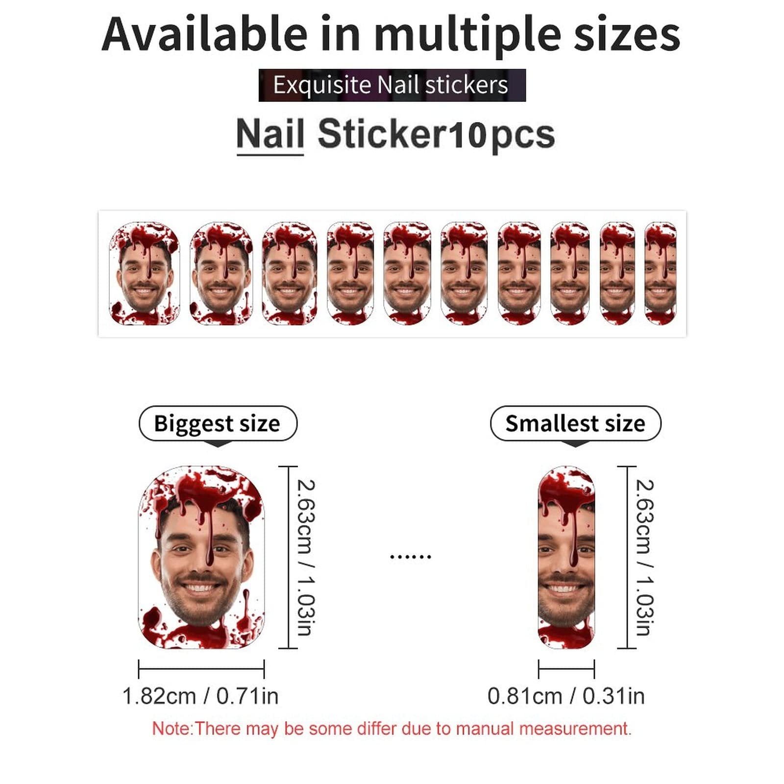 Custom Custom Face Blood Nail Stickers 5pcs Personalized Nail Stickers for Halloween - YesCustom
