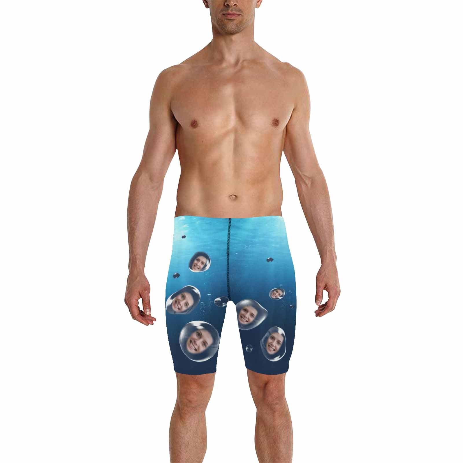 Custom Custom Face Blue Blister Men's Knee Surf Shorts Rash Guard Swim Trunks Mens Personalized Swimsuit Bathing Suit With Girlfriend's Face - YesCustom