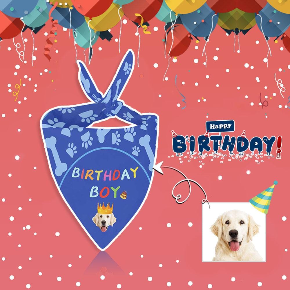 Custom Custom Face Blue Bone Birthday Pet Bandana - YesCustom
